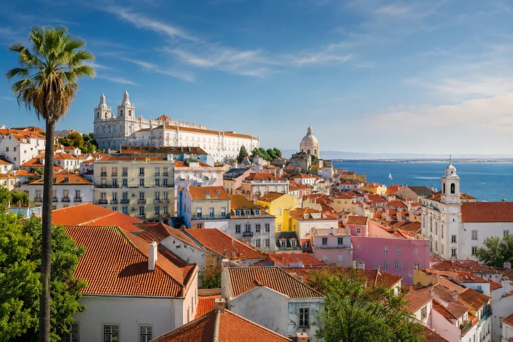 Lisbon rooftops at golden hour